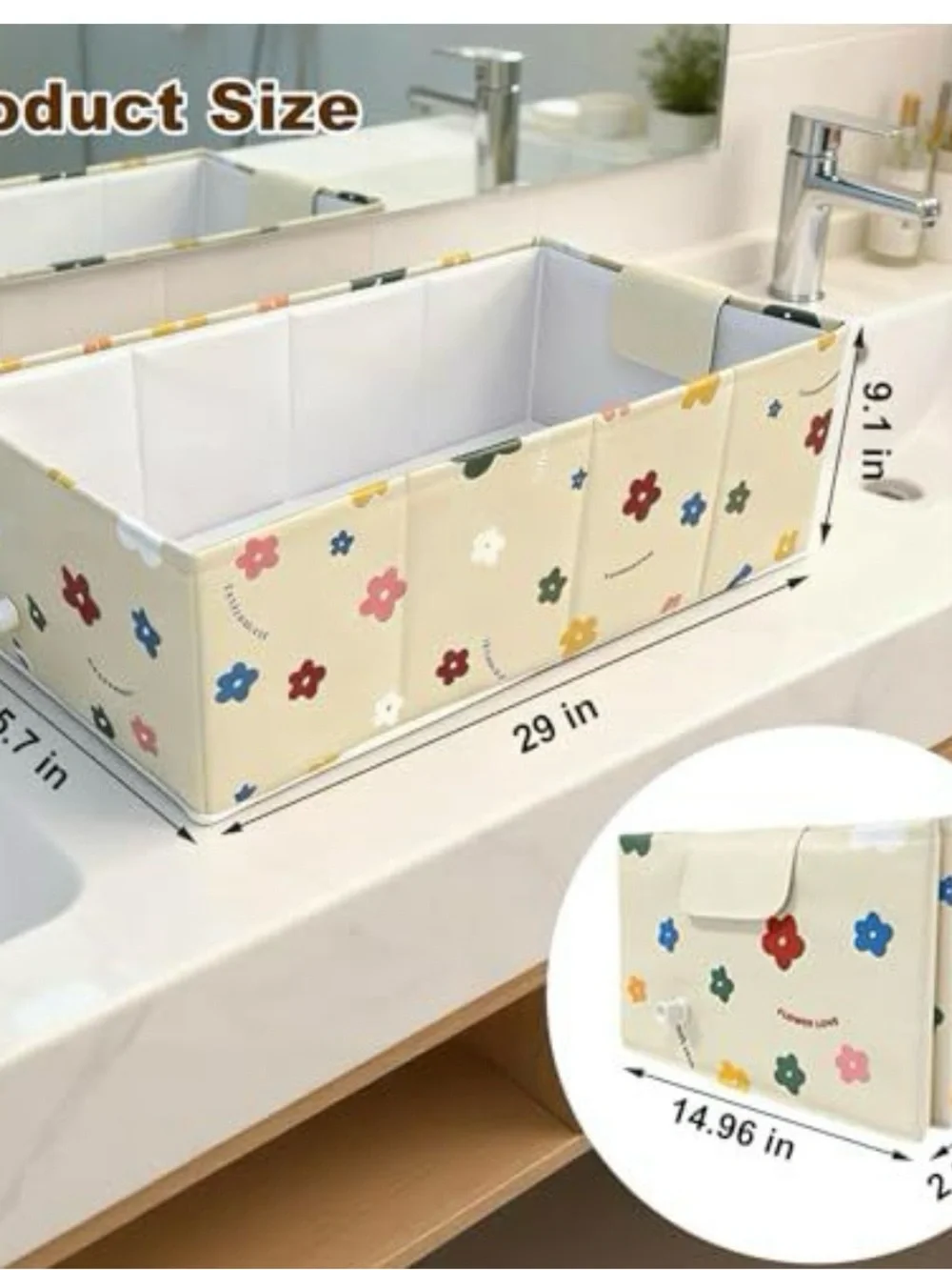 Floral Foldable Storage Bin in Cream with Multicolor Flowers